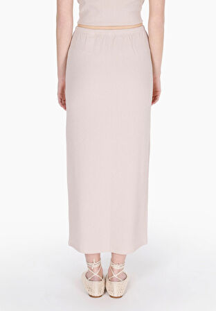 Slim Fit Düz  Kadın Bej Etek