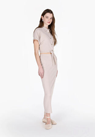 Slim Fit Düz  Kadın Bej Etek