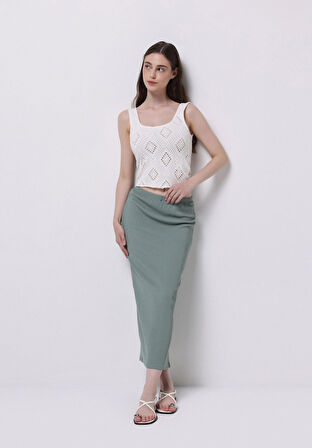 Slim Fit Düz  Kadın Yeşil Etek