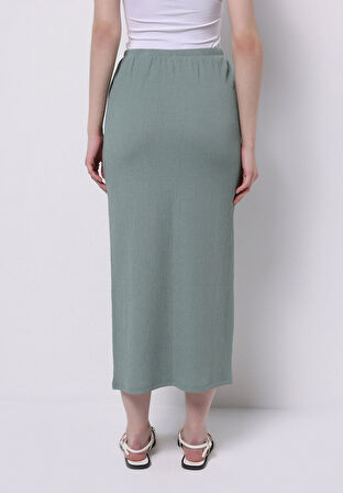 Slim Fit Düz  Kadın Yeşil Etek