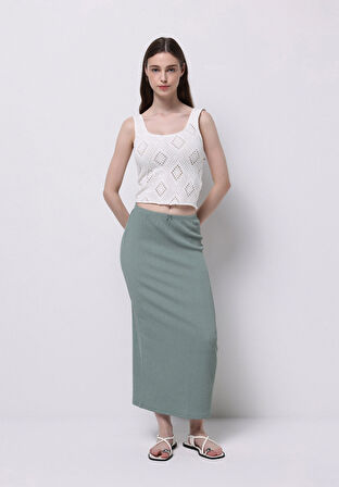 Slim Fit Düz  Kadın Yeşil Etek