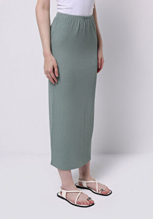 Slim Fit Düz  Kadın Yeşil Etek