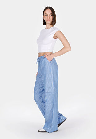 Regular Fit Yüksel Bel Geniş Paça Kadın Mavi  Pantolon