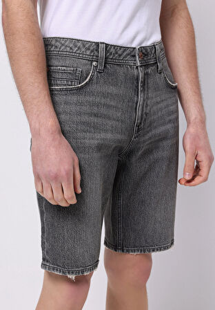Regular Fit Orta Bel Düz Erkek Siyah Jean Şort