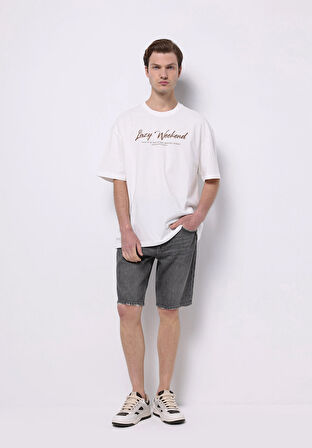 Regular Fit Orta Bel Düz Erkek Siyah Jean Şort