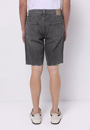 Regular Fit Orta Bel Düz Erkek Siyah Jean Şort