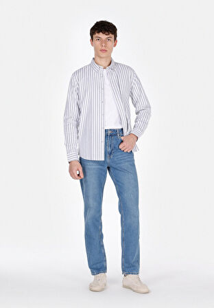 Loose Straight Fit   Erkek Mavi Jean Pantolon