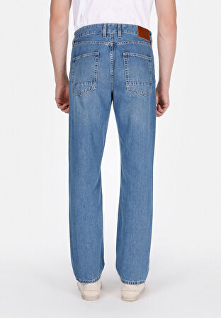 Loose Straight Fit   Erkek Mavi Jean Pantolon
