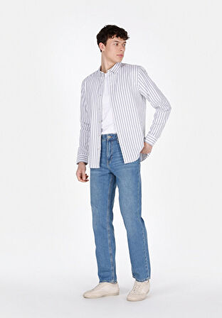 Loose Straight Fit   Erkek Mavi Jean Pantolon