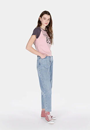 Barrel Fit   Kadın Mavi Jean Pantolon