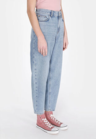 Barrel Fit   Kadın Mavi Jean Pantolon