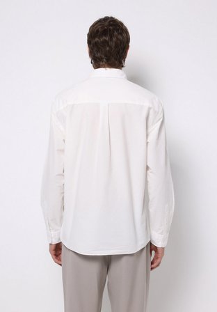 Comfort Fit Shirt Neck Düz Erkek Beyaz Uzun Kol Gömlek