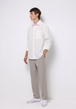 Comfort Fit Shirt Neck Düz Erkek Beyaz Uzun Kol Gömlek