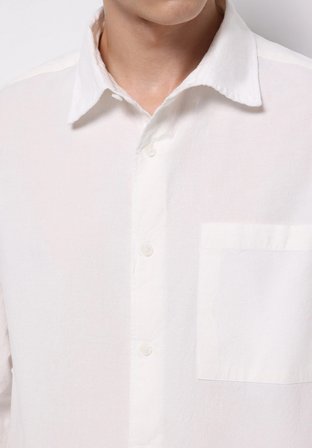 Comfort Fit Shirt Neck Düz Erkek Beyaz Uzun Kol Gömlek