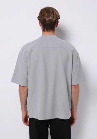 Oversize Fit Yuvarlak Yaka Düz Erkek Mavi Kısa Kol Tişört
