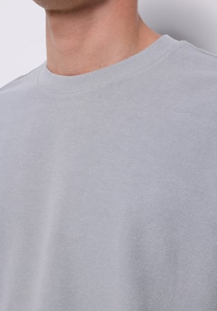 Oversize Fit Yuvarlak Yaka Düz Erkek Mavi Kısa Kol Tişört