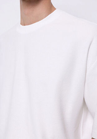 Oversize Fit Yuvarlak Yaka Düz Erkek Beyaz Kısa Kol Tişört