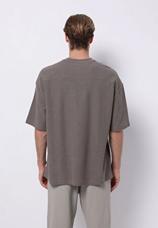 Oversize Fit Yuvarlak Yaka Düz Erkek Gri Kısa Kol Tişört