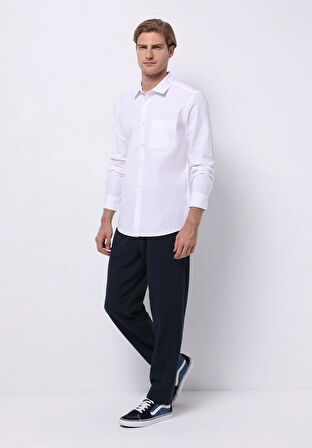 Regular Fit Orta Bel Düz Paça Erkek Lacivert  Pantolon