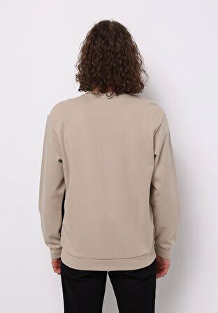 Comfort Fit   Erkek Bej Sweatshirt