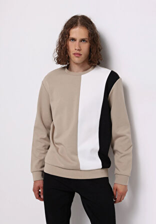 Comfort Fit   Erkek Bej Sweatshirt