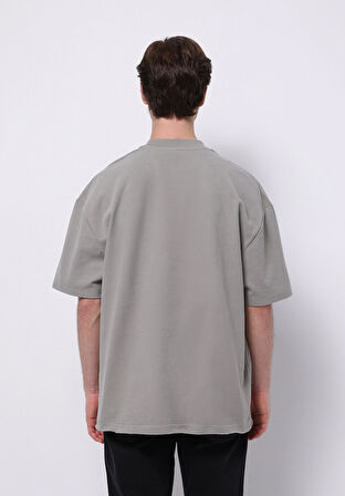 Oversize Fit Yuvarlak Yaka Düz Erkek Yeşil Kısa Kol Tişört