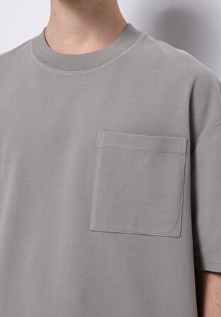 Oversize Fit Yuvarlak Yaka Düz Erkek Yeşil Kısa Kol Tişört