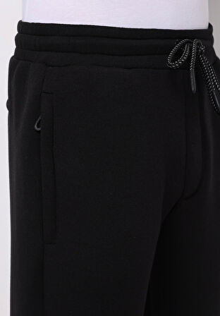 Regular Fit Orta Bel Düz Erkek Siyah Eşofman Altı