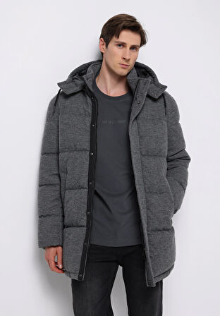 Regular Fit     Erkek Gri Kaban