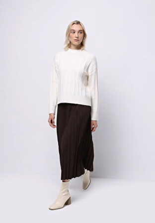 Regular Fit Düz  Kadın Kahverengi Etek