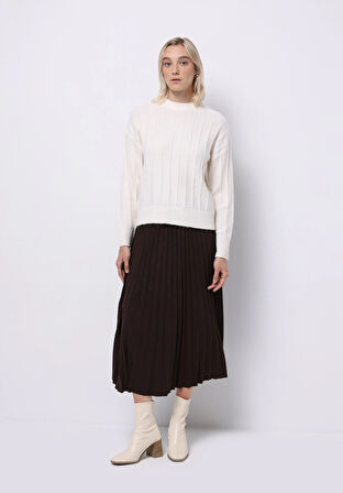 Regular Fit Düz  Kadın Kahverengi Etek