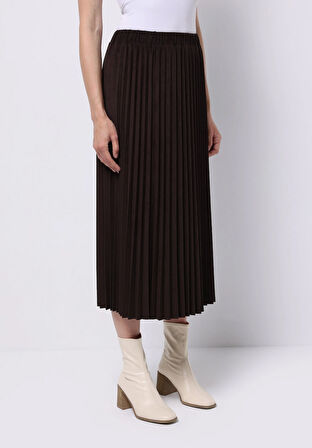 Regular Fit Düz  Kadın Kahverengi Etek