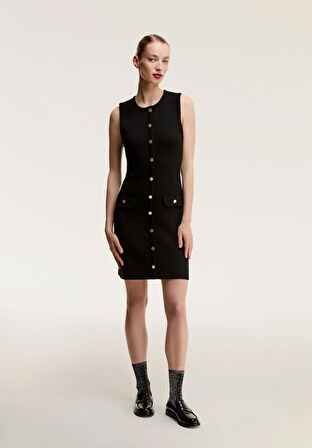 Regular Fit Düz Kadın Siyah Kolsuz Elbise