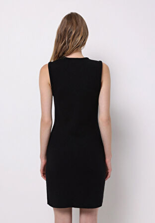 Regular Fit Düz Kadın Siyah Kolsuz Elbise