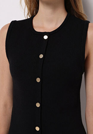 Regular Fit Düz Kadın Siyah Kolsuz Elbise