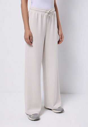 Regular Fit Orta Bel Düz Kadın Ekru Eşofman Altı