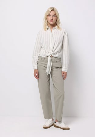 Regular Fit Shirt Neck Çizgili Kadın Yeşil Uzun Kol Gömlek