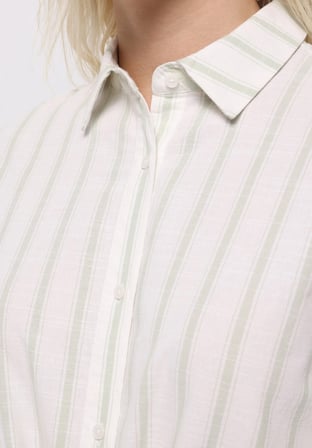 Regular Fit Shirt Neck Çizgili Kadın Yeşil Uzun Kol Gömlek