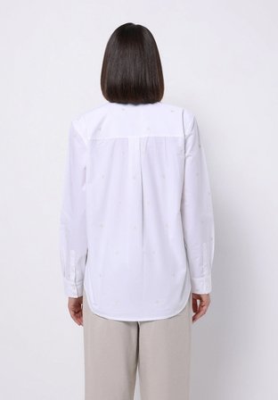 Regular Fit Shirt Neck Nakışlı Kadın Beyaz Uzun Kol Gömlek