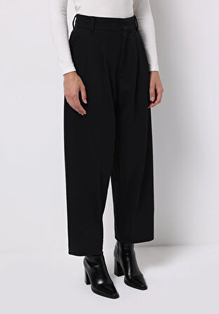 Regular Fit Yüksel Bel Düz Paça Kadın Siyah  Pantolon
