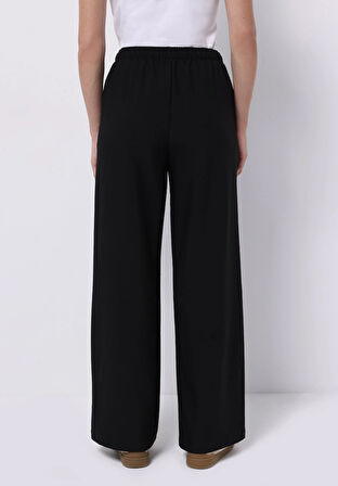 Regular Fit Yüksel Bel Geniş Paça Kadın Siyah  Pantolon