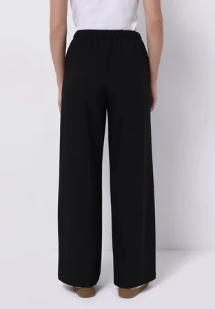 Regular Fit Yüksel Bel Geniş Paça Kadın Siyah  Pantolon