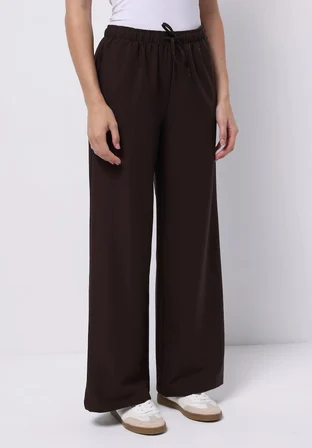 Regular Fit Yüksel Bel Geniş Paça Kadın Kahverengi  Pantolon