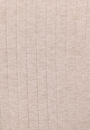 Regular Fit Dik Yaka Düz Kadın Bej Uzun Kol Tişört