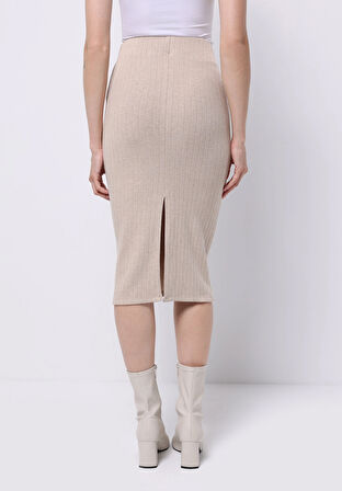 Slim Fit Düz  Kadın Bej Etek