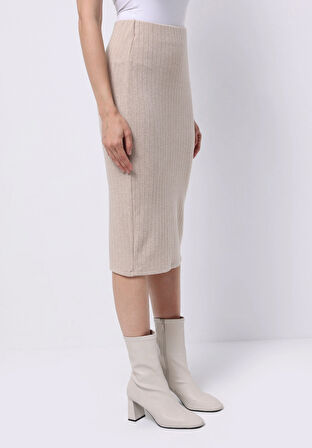 Slim Fit Düz  Kadın Bej Etek