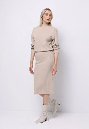 Slim Fit Düz  Kadın Bej Etek