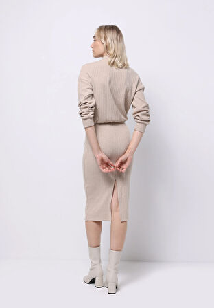 Slim Fit Düz  Kadın Bej Etek