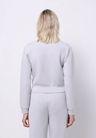 Regular Fit Dik Yaka Düz Kadın Gri Sweatshirt