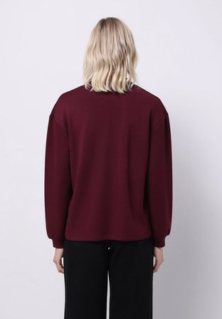 Regular Fit Polo Yaka Düz Kadın Mor Uzun Kol Tişört